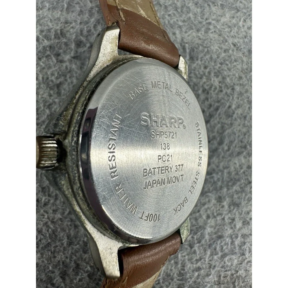 SHARP SHP5721 Silver Tone Brown Leather Band AS